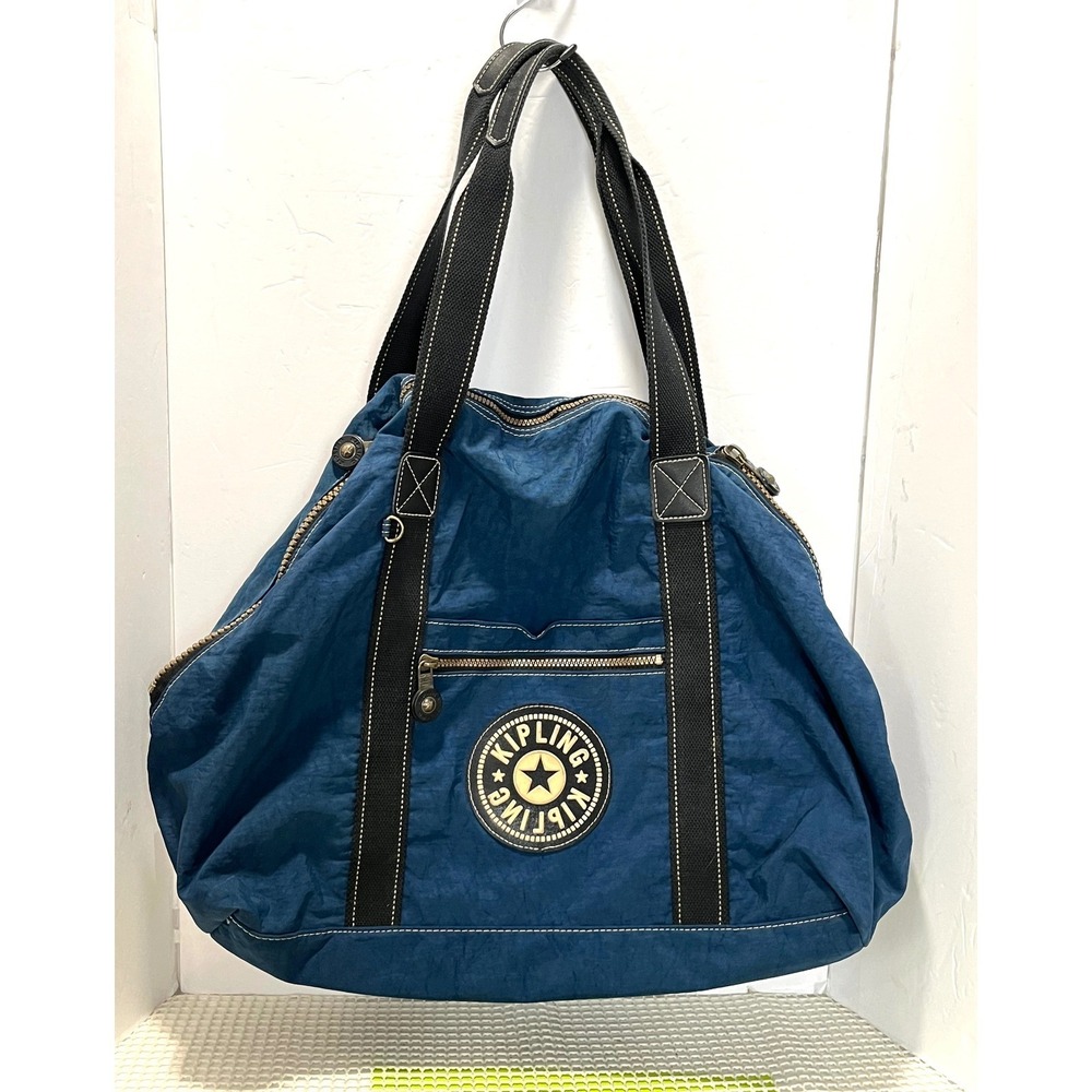 Vintage Kipling  Duffle Medium Travel Tote Bag Blue Nylon Carry On Gym No Monkey
